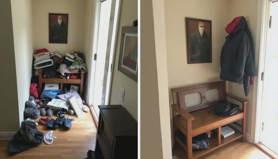 Cluttered vs clear entryway – energy difference.
