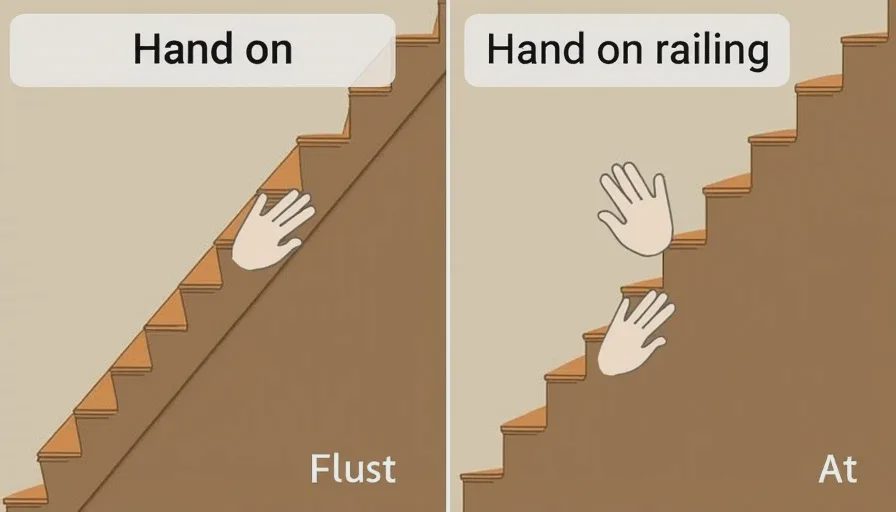 Testing temperature difference on staircase railing.