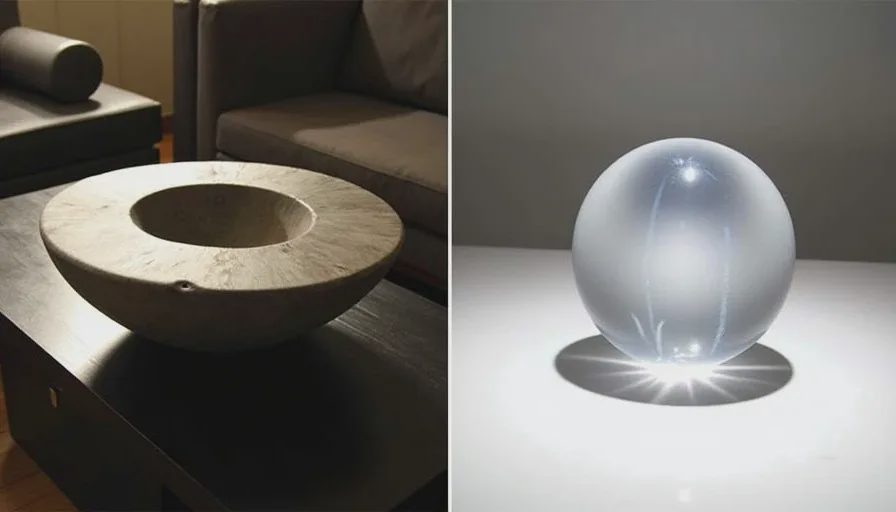 Anchor vs lift – stone bowl and glass sculpture.